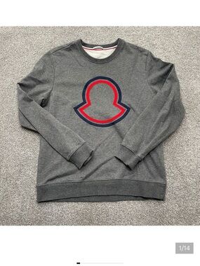 Moncler Gray Crewneck Sweatshirt with Red & Navy Logo